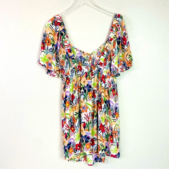 Roxy Gold Dawn Flutter Sleeve Smocked Dress Size L - Picture 4 of 8